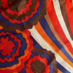 Vintage Mod Scarf - Graphic Floral and Stripes Motif